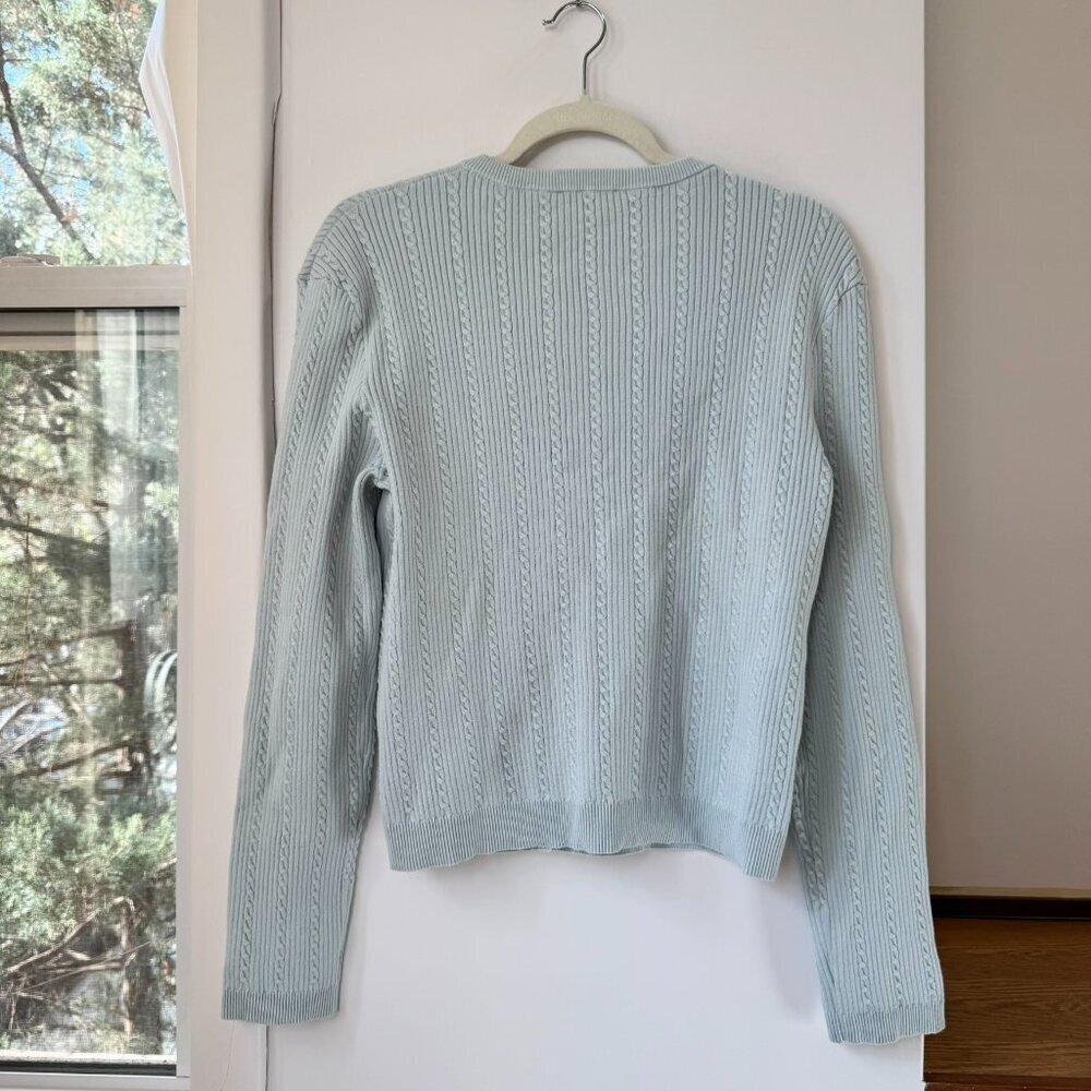 Reformation Natalie Cable Knit Cotton Cardigan Sweater Light Blue XL - Picture 13 of 15